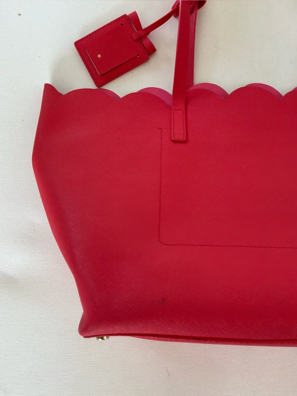 Kate Spade New York Scallop Leather Tote Bag Pink Large Shoulder Purse